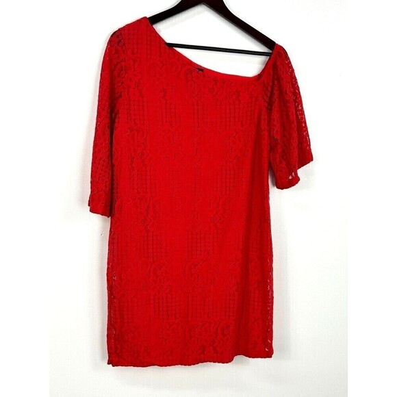 Laundry by Shelli Segal Womens Size M Red Lace Shift Dress Cocktail Evening E4 - Picture 4 of 11